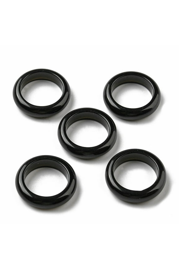 Obsidian Natural Obsidian Plain Band Ring for Women US Size 9(18.9mm)