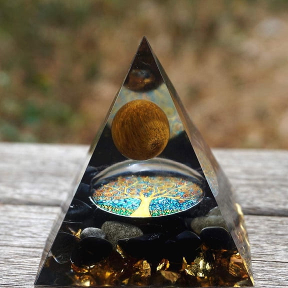 Obsidian Orgonite Pyramid Healing Crystals Pyramid Metatron Chakra Crystals Amethyst Crystal Sphere Orgonite Pyramid,Charge Your Crystals(2.36Inches,3.67 Ounces)
