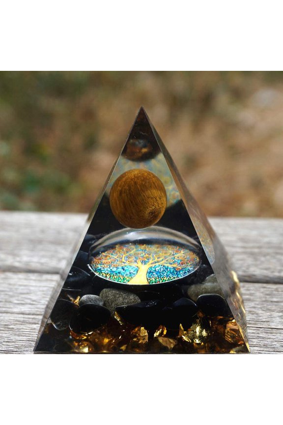 Obsidian Orgonite Pyramid Healing Crystals Pyramid Metatron Chakra Crystals Amethyst Crystal Sphere Orgonite Pyramid,Charge Your Crystals(2.36Inches,3.67 Ounces)