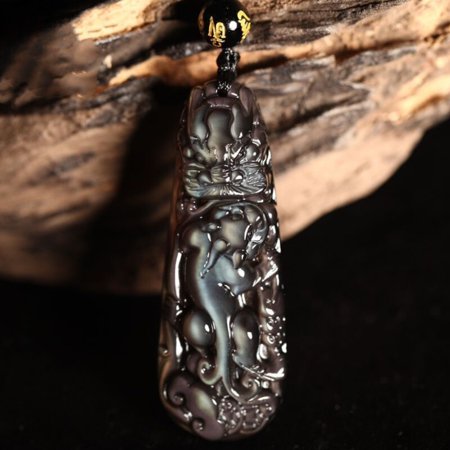 Obsidian Pixiu Pendant Necklace Dragon Column Amulet Feng Shui Protection Jewelry for Men Daily Wear