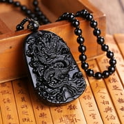 FLY SUNTON Obsidian Pixiu Pendant Obsidian Dragon Necklace Dragon