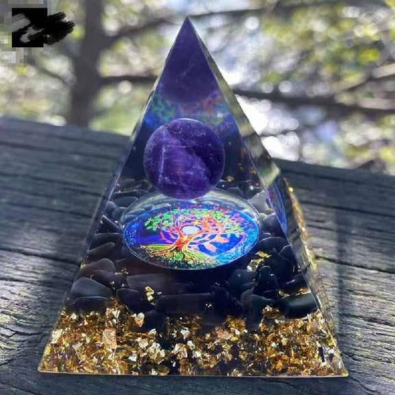 Obsidian Pyramid Extra Larger Amethyst Sphere Crystals Orgonite Pyramids Aura Quartz Tree of Life Orgonite Pyramids Reiki Healing Chakra Stones Meditation(Extra Larger Than Normal Size)