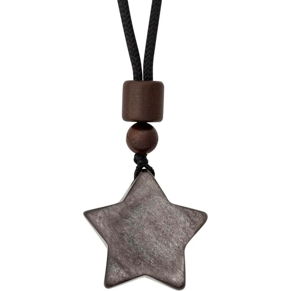 Obsidian Star Pendant Necklace with Braided Cord, Goth Celestial Jewelry Gift for Men and Women