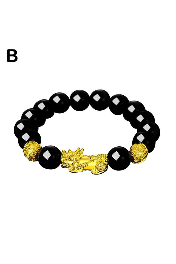 Obsidian Stone Beads Bracelet Unisex Gold Wealth and 5R2SXE Good Luck Brace L7L6