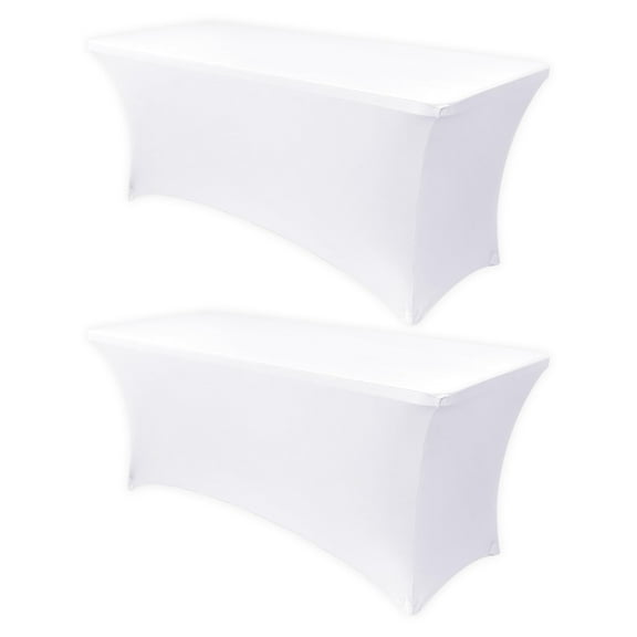 Obstal 6ft Stretch Spandex Table Cover - 2 Pack Universal Rectangular Fitted Tablecloth Protector for Wedding, Banquet and Party, White C113