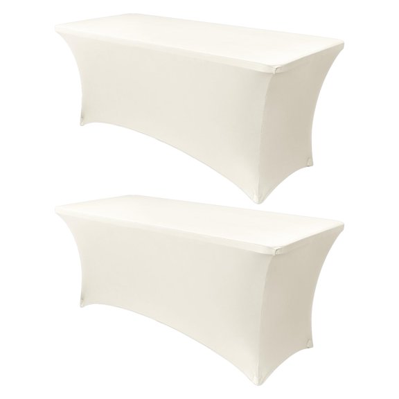 Obstal 6ft Stretch Spandex Table Cover for Standard Folding Tables - 2 Pack Universal Rectangular Fitted Tablecloth Protector for Wedding, Banquet and Party, 72L x 30W x 30H Inches, Cream, 2pc Y101