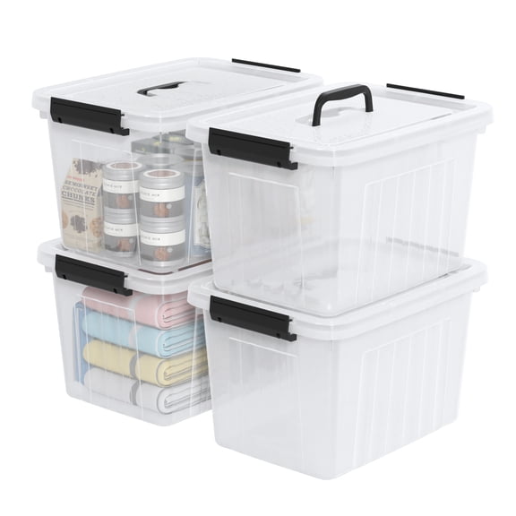 Obstnny 20 L Plastic Storage Box with Handle, 4-Pack Clear Latching Storage Bin
