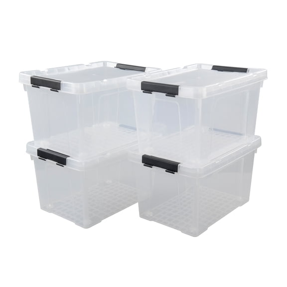 Obstnny 22 Quart Plastic Storage Bins with Wheels, Clear Latching Storage Box, 4-Pack