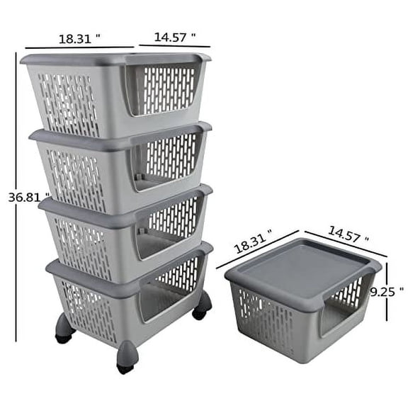 Obstnny 4 Pack Stacking Storage Bins, Multipurpose Large Plastic Baskets