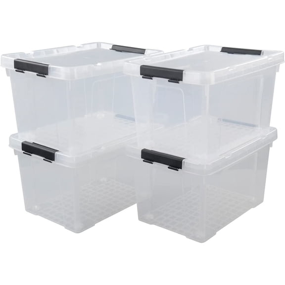 Obstnny 4 Packs 22 Quart Clear Latching Box with Wheels, Plastic Lidded Storage Bin