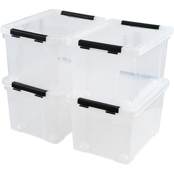 Obstnny 4 Packs 22 Quart Clear Latching Box with Wheels, Plastic Lidded Storage Bin
