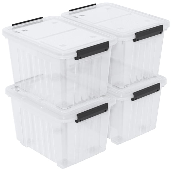 Obstnny 50 L Clear Plastic Storage Bins with Wheels, Large Lidded Organizer Boxes, 4 Pack