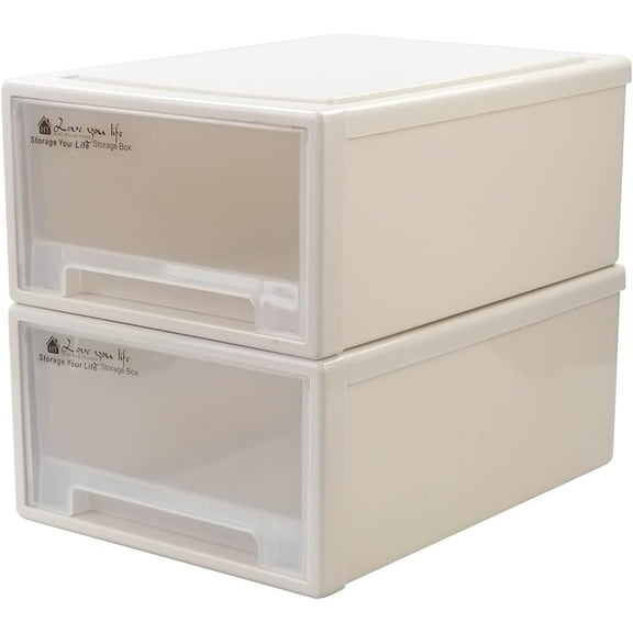 Obstnny Plastic Storage Drawer Unit, Stacking Storage Bin, 2 Packs, 17.8 Quart