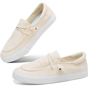 Obtaom Light Weight Canvas Loafers Women Boat shoes Slip on Loafers Comfortable Lace up Canvas Fishion SneakersBeige,US11