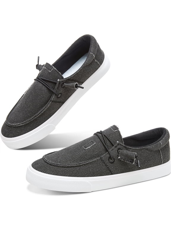 Light Weight Canvas Loafers Women Boat shoes Slip on Loafers Comfortable Lace up Canvas Fishion Sneakers(Black,US6)