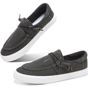 Obtaom Light Weight Canvas Loafers Women Boat shoes Slip on Loafers Comfortable Lace up Canvas Fishion SneakersBlack,US8