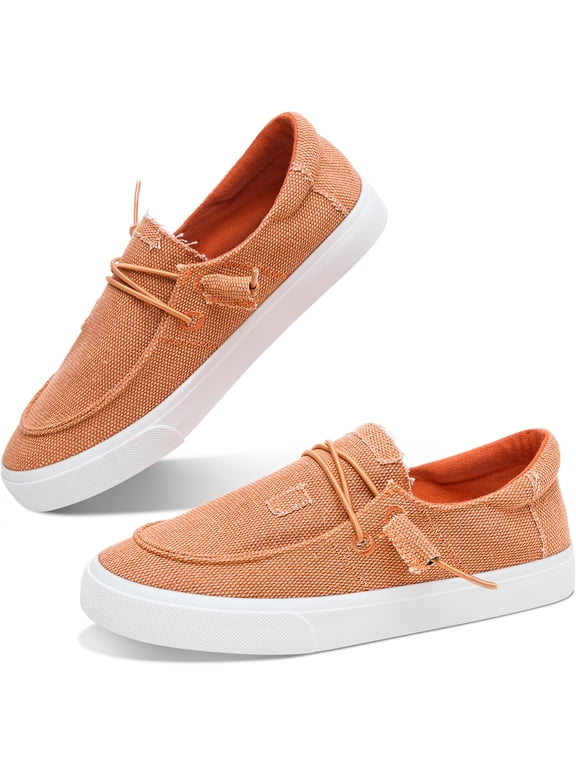 Light Weight Canvas Loafers Women Boat shoes Slip on Loafers Comfortable Lace up Canvas Fishion Sneakers(Orange,US11)
