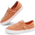 thumbnail image 1 of Obtaom Light Weight Canvas Loafers Women Boat shoes Slip on Loafers Comfortable Lace up Canvas Fishion Sneakers(Orange,US9), 1 of 7
