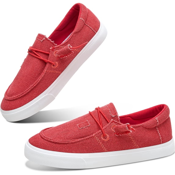 Obtaom Light Weight Canvas Loafers Women Boat shoes Slip on Loafers Comfortable Lace up Canvas Fishion Sneakers(Red,US8)