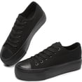 thumbnail image 1 of Obtaom Platform Fashion Women’s Low Top Canvas Sneakers,Comfortable Thick Sole Womens Canvas Shoes,Casual Lace Up Women’s Walking Shoes Cute Ladies Low top Canvas shoes（All Black，US11）, 1 of 12