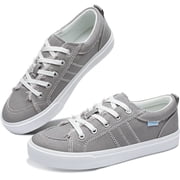 Obtaom Women Canvas Fashion Sneakers Lace up Play Canvas Shoes Low Top washed Canvas Flat for lady Gray,US9
