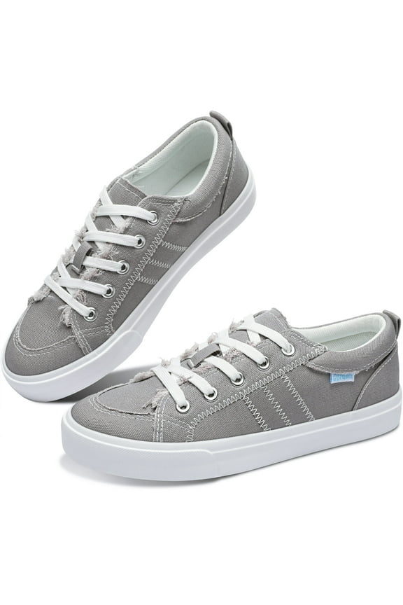 Women Canvas Fashion Sneakers Lace up Play Canvas Shoes Low Top washed Canvas Flat for lady(Gray,US9)