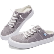 Obtaom Women Canvas Mules Memory Foam Clipper Fashion Sneakers Comfortable Slip-On Mule Backless Holiday ShoesGrey US10
