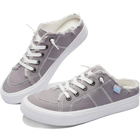 Obtaom Women Canvas Mules Memory Foam Clipper Fashion Sneakers Comfortable Slip-On Mule Backless Holiday Shoes(Grey US8)
