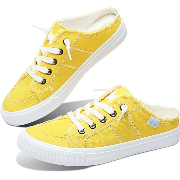 Obtaom Women Canvas Mules Memory Foam Clipper Fashion Sneakers Comfortable Slip-On Mule Backless Holiday Shoes(Lemon Yellow US10)