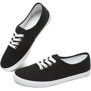 Obtaom Women’s Canvas Sneakers Fashion Lace Up Canvas Shoes,Low Top Casual Flat,Lightweight Tennis Shoes.(Black,US7)