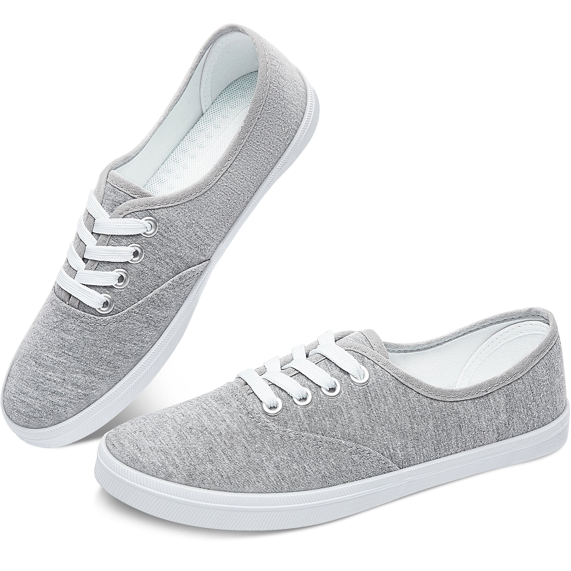Obtaom Women’s Canvas Sneakers Fashion Lace Up Canvas Shoes,Low Top Casual Flat,Lightweight Tennis Shoes.(Gray,US10)