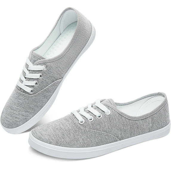 Obtaom Women’s Canvas Sneakers Fashion Lace Up Canvas Shoes,Low Top Casual Flat,Lightweight Tennis Shoes.(Gray,US10)