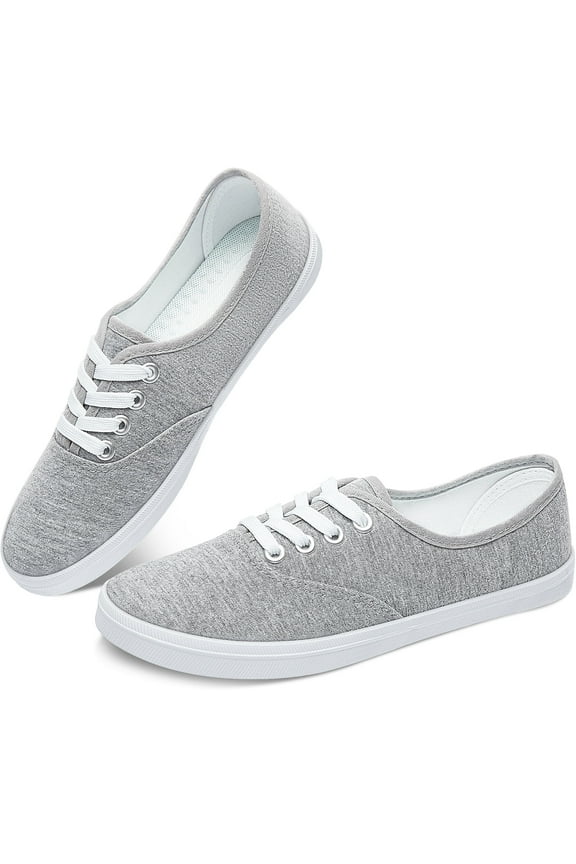 Women’s Canvas Sneakers Fashion Lace Up Canvas Shoes,Low Top Casual Flat,Lightweight Tennis Shoes.(Gray,US5)
