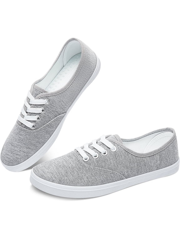 Women’s Canvas Sneakers Fashion Lace Up Canvas Shoes,Low Top Casual Flat,Lightweight Tennis Shoes.(Gray,US9)