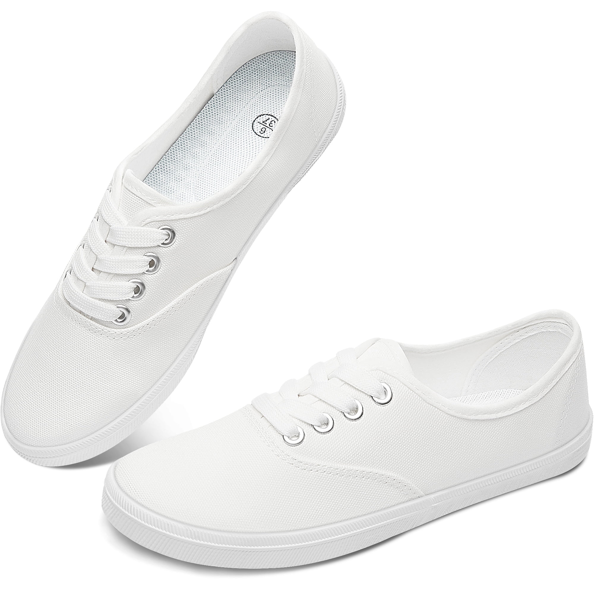 Obtaom Women’s Canvas Sneakers Fashion Lace Up Canvas Shoes,Low Top Casual Flat,Lightweight Tennis Shoes.(White,US10)