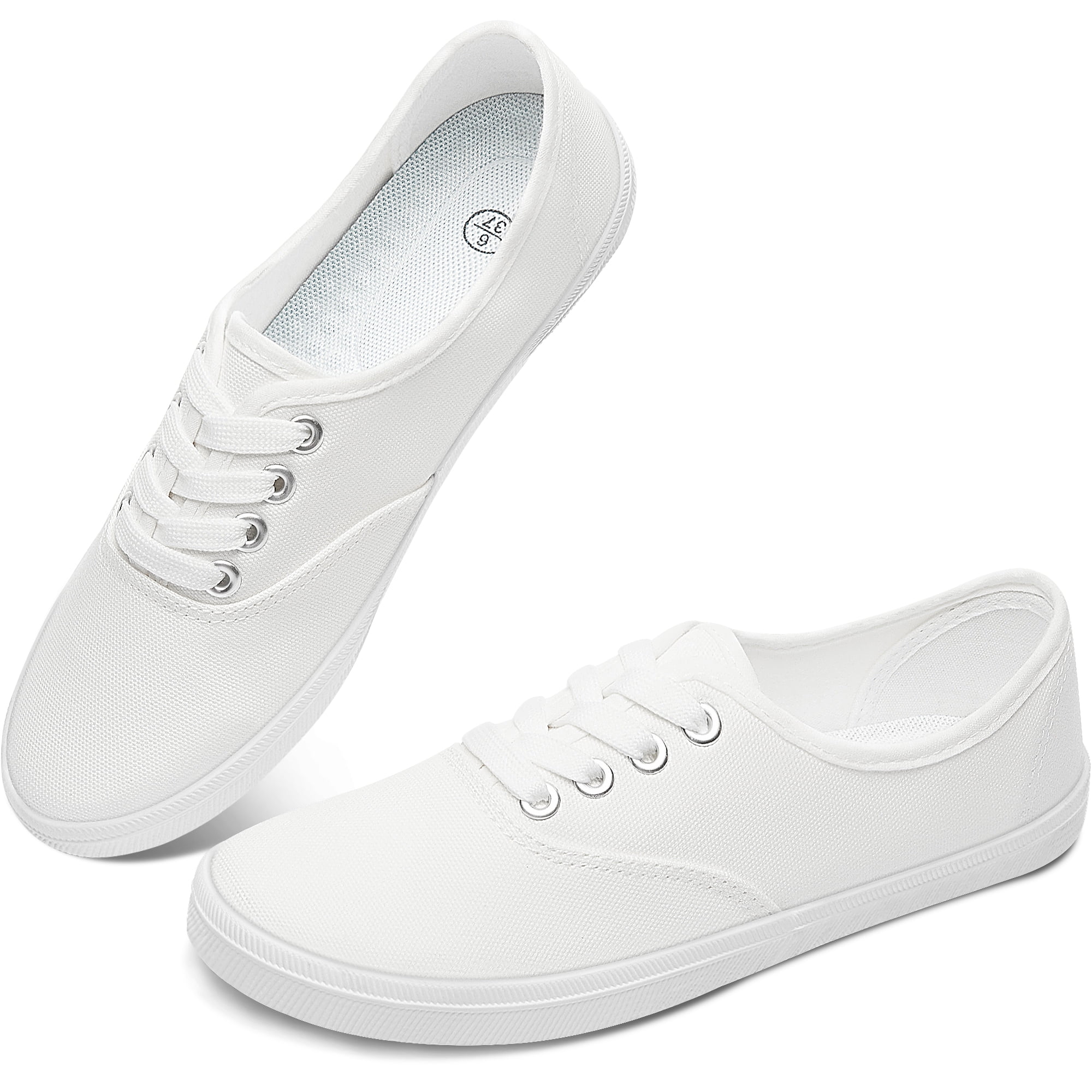 Witwatia Women's White Canvas Sneakers - Low Top Comfortable Fashion Tennis Shoes
