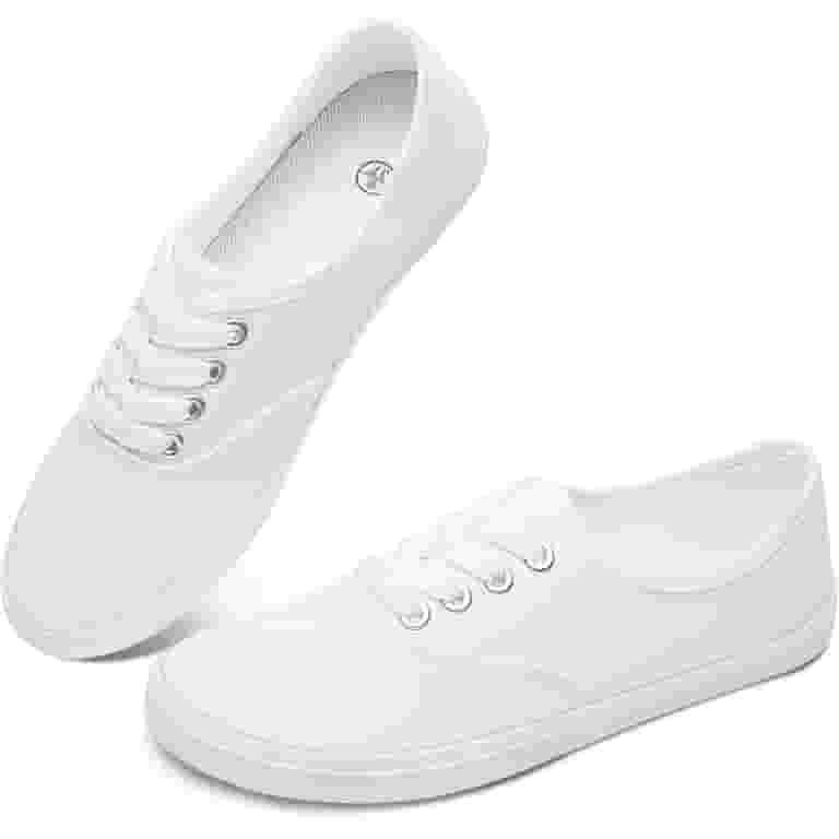 Witwatia Women's White Canvas Sneakers - Low Top Comfortable Fashion Tennis Shoes