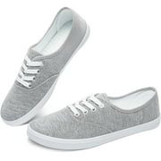 Obtaom Women s Canvas Sneakers Fashion Lace up Canvas Shoes,Low Top Casual Flat,Lightweight Tennis Shoes.Gray,US8