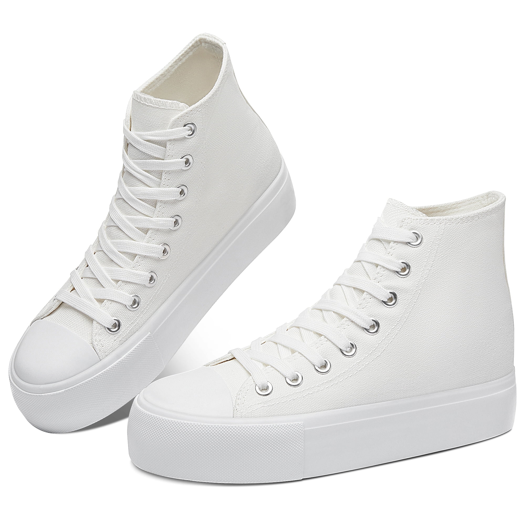Obtaom Women’s Platform High Top Canvas Shoes Comfy Platform Hi Top Canvas Fashion Sneakers For women Cute Mid Calf Canvas Thick Sole Walking Shoes(White,US7)