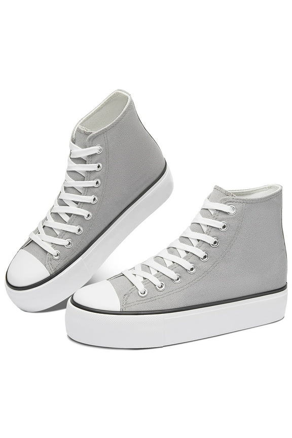 Women’s Platform High Top Canvas Shoes Comfy Platform Hi Top Canvas Fashion Sneakers For women Cute Mid Calf Canvas Thick Sole Walking Shoes(Grey US5)