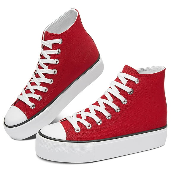 Obtaom Women’s Platform High Top Canvas Shoes Comfy Platform Hi Top Canvas Fashion Sneakers For women Cute Mid Calf Canvas Thick Sole Walking Shoes(Red US9)