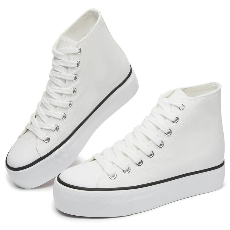 Obtaom Women's High Top Canvas Platform Sneakers, Comfy Mid Calf