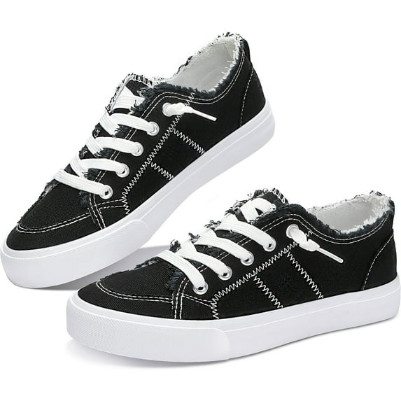 Obtaom Women's Play Fashion Sneaker Black Color Washed Canvas Slip on Shoes(Black US7)