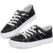 Obtaom Womens Play Fashion Sneaker Black Color Washed Canvas Slip on ShoesBlack US9