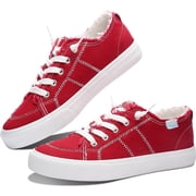 Obtaom Women's Play Fashion Sneaker Comfortable Walking Shoes red Canvas Slip on ShoesRed US11