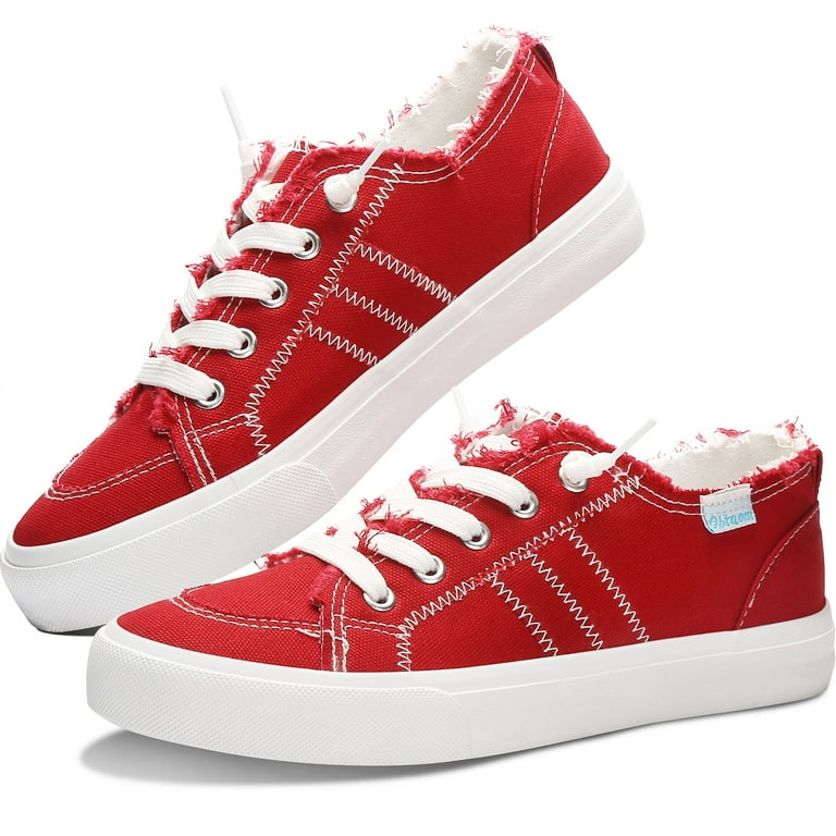 Womens Red Canvas Slip On Shoes Sale | bellvalefarms.com