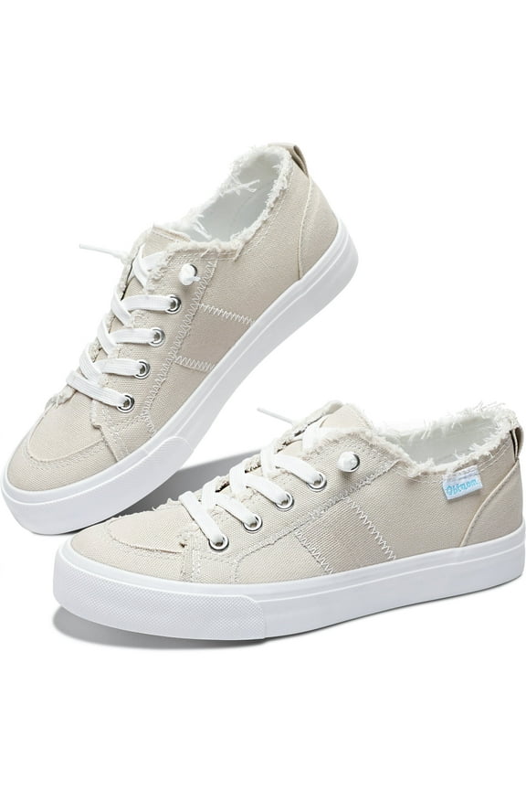 Women's Play Fashion Sneaker Coral Pink Comfortable Walking Shoes Sweet Pink Canvas Slip on Shoes(Beige US6)