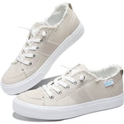 Obtaom Womens Play Fashion Sneaker Coral Beige Comfortable Walking Shoes Sweet Beige Canvas Slip on ShoesBeige US8