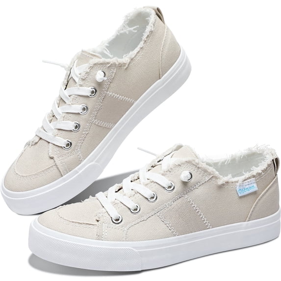 Obtaom Women's Play Fashion Sneaker Coral Beige Comfortable Walking Shoes Sweet Beige Canvas Slip on Shoes(Beige US9)