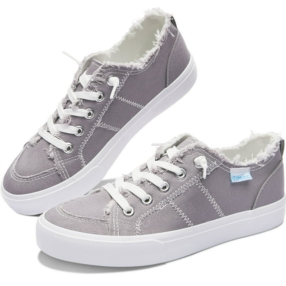 Obtaom Women's Play Fashion Sneaker Coral Pink Comfortable Walking Shoes Sweet Pink Canvas Slip on Shoes(Grey US8)